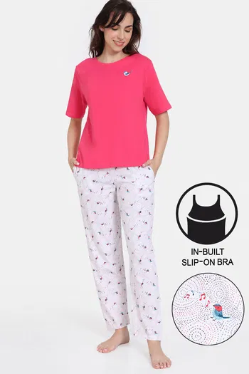 Buy Zivame Tell A Tale Knit Cotton Pyjama Set - Bright White